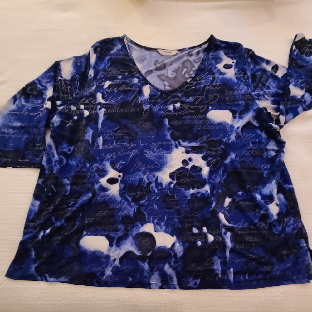 TanJay 1X 3/4 Sleeve Blue Top